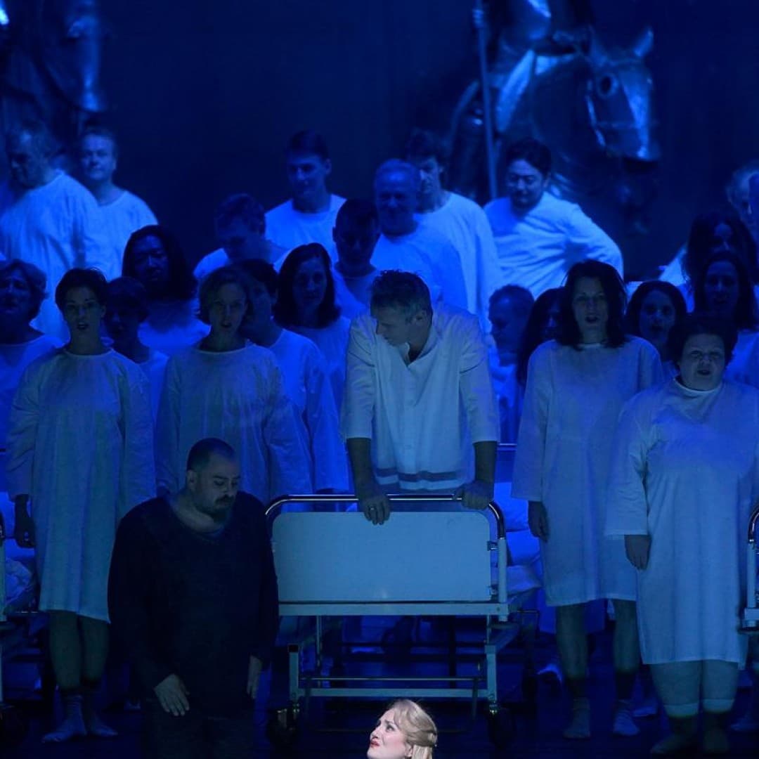 Markus Brück as Wolfram, Andreas Schager as Tannhäuser, Emma Bell as Elisabeth
Bettina Stöß
