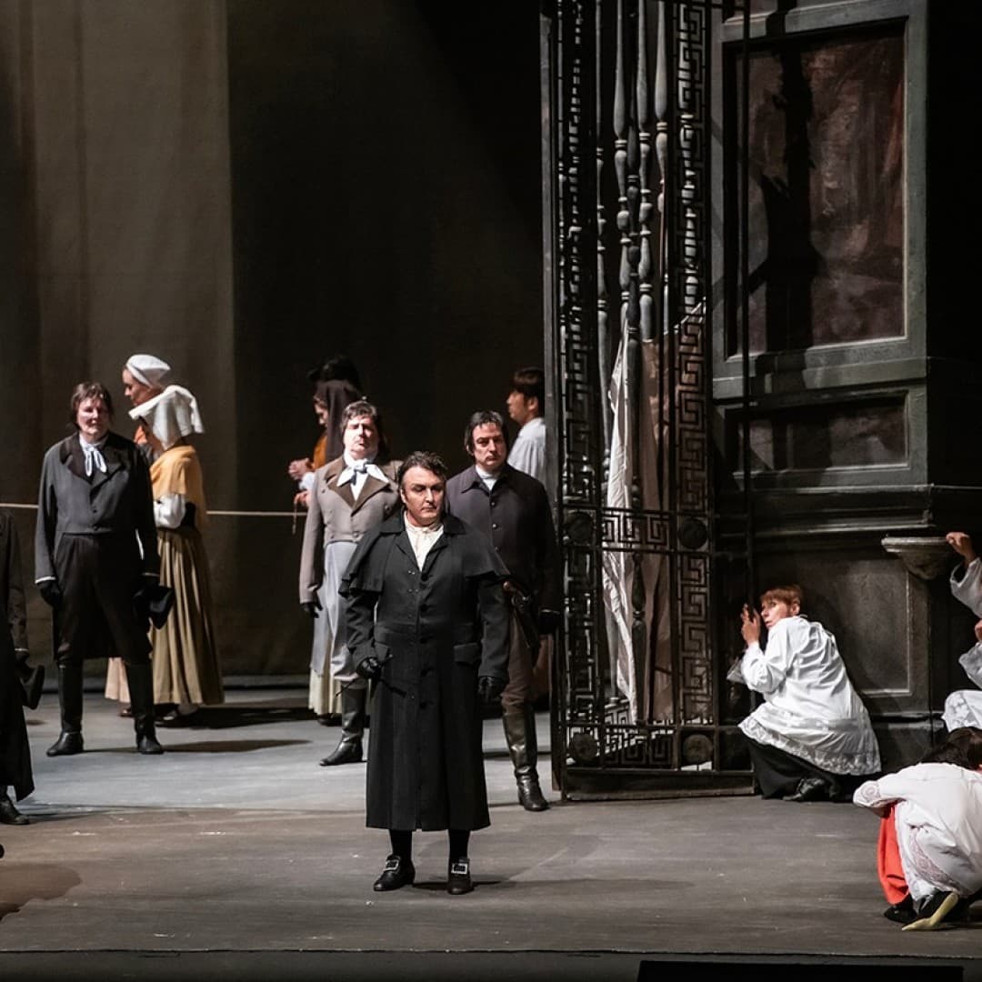 Jörg Schörner as Spoletta, Ludovic Tézier as Scarpia et al.